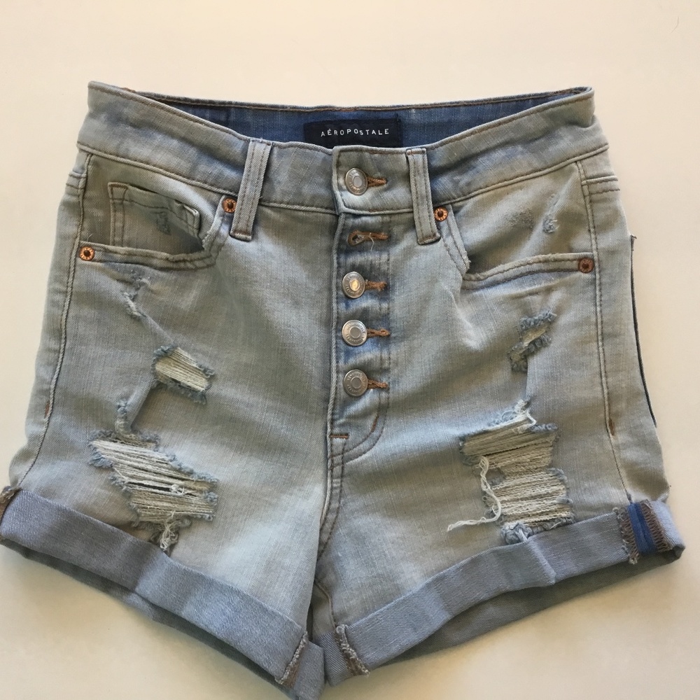 Aeropostale High Waist Ripped Jean Shorts